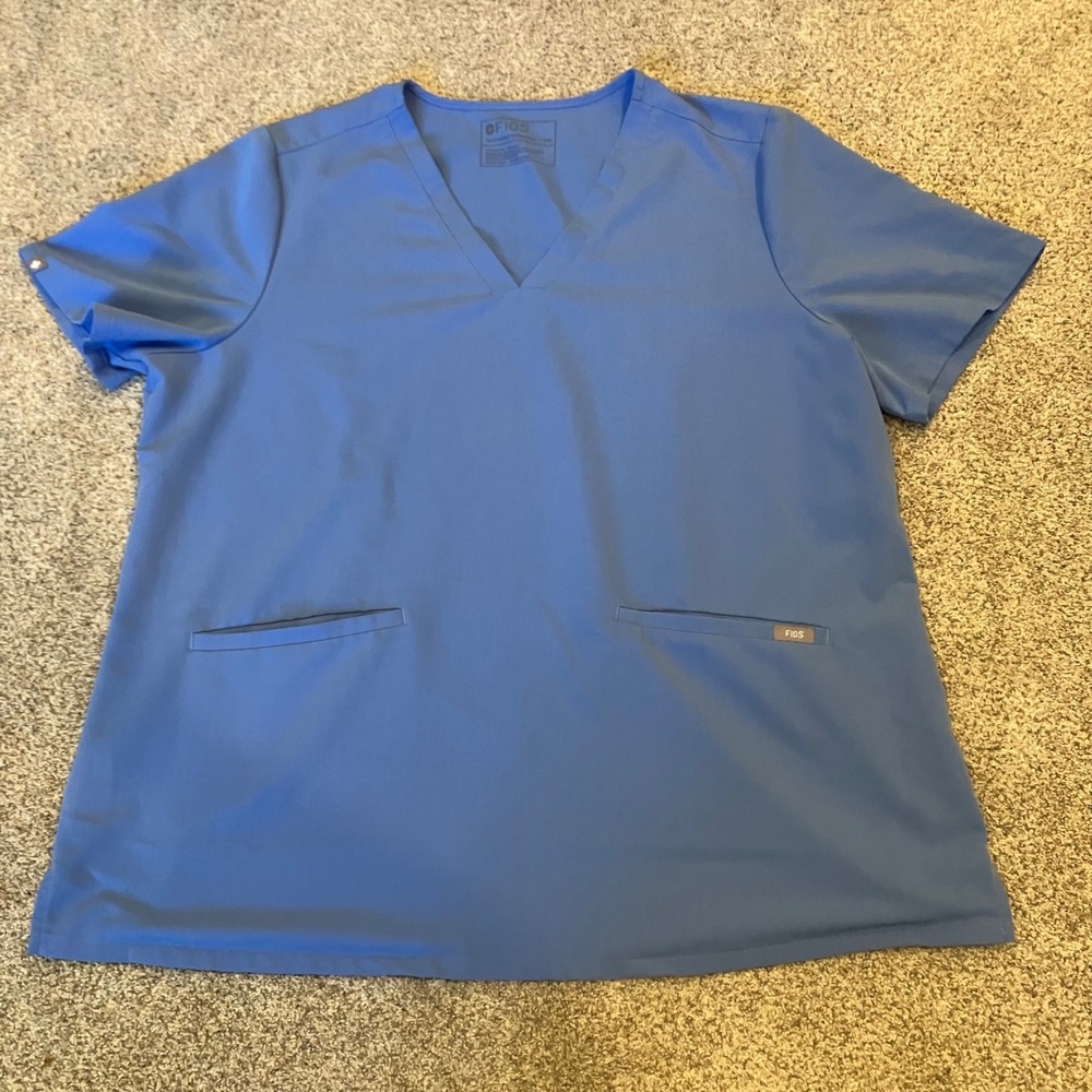 Figs Technical Collection Blue V-Neck Scrub Top FW1100 Womens XXL Short Sleeve